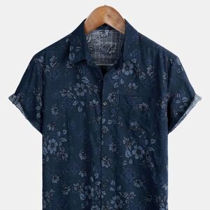 Men's Blue Atlanl Floral Shirt - Small
